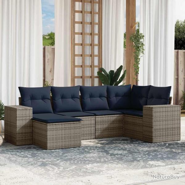 Ensemble de canap� de jardin 6 pcs avec coussins gris r�sine tress�e