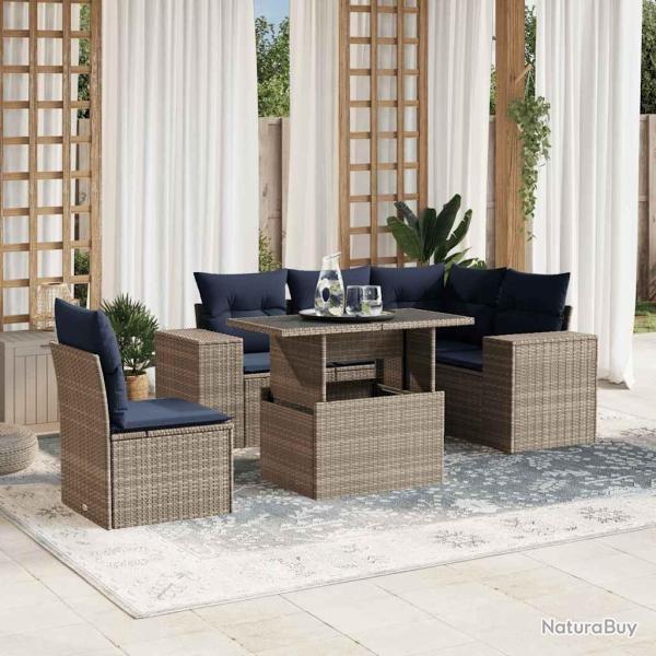 Ensemble de canap� de jardin 6 pcs avec coussins gris r�sine tress�e