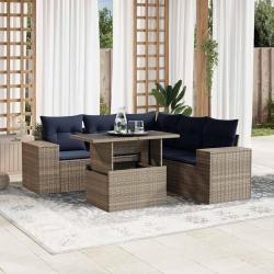 Ensemble de canap&eacute; de jardin 6 pcs avec coussins gris r&eacute;sine tress&eacute;e