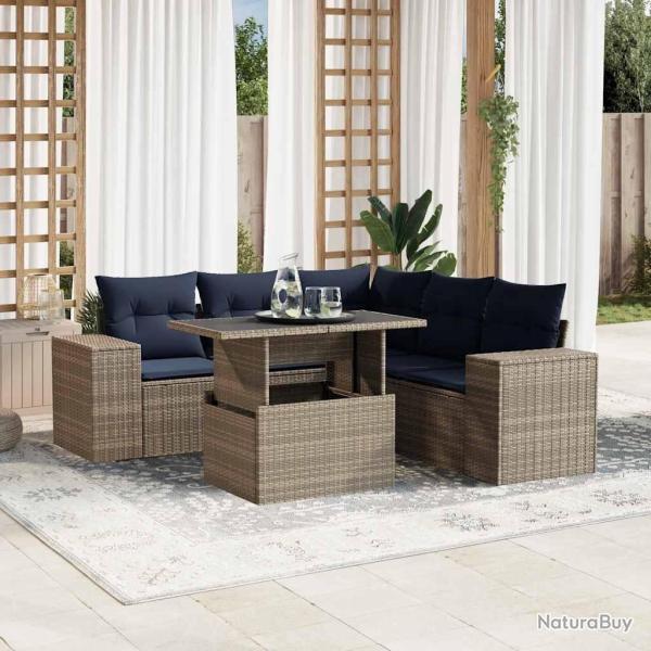 Ensemble de canap� de jardin 6 pcs avec coussins gris r�sine tress�e