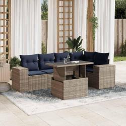 Ensemble de canap&eacute; de jardin 6 pcs avec coussins gris r&eacute;sine tress&eacute;e