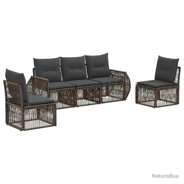 Ensemble de canap� de jardin 5 pcs Gris et Gris fonc� polyrotin