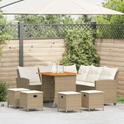 Ensemble de canap&eacute; de jardin 6 pcs avec coussins en forme de L beige r&eacute;sine tress&eacute;e