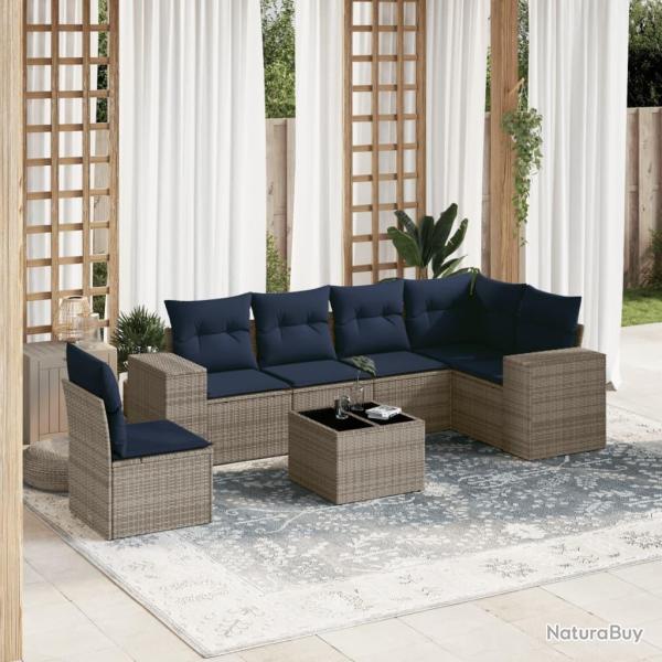 Ensemble de canap� de jardin 7 pcs avec coussins gris r�sine tress�e