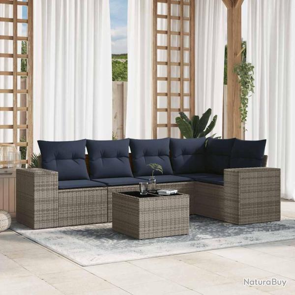 Ensemble de canap� de jardin 6 pcs avec coussins gris r�sine tress�e