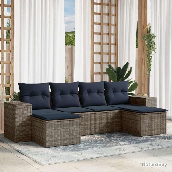 Ensemble de canap� de jardin 6 pcs avec coussins gris r�sine tress�e