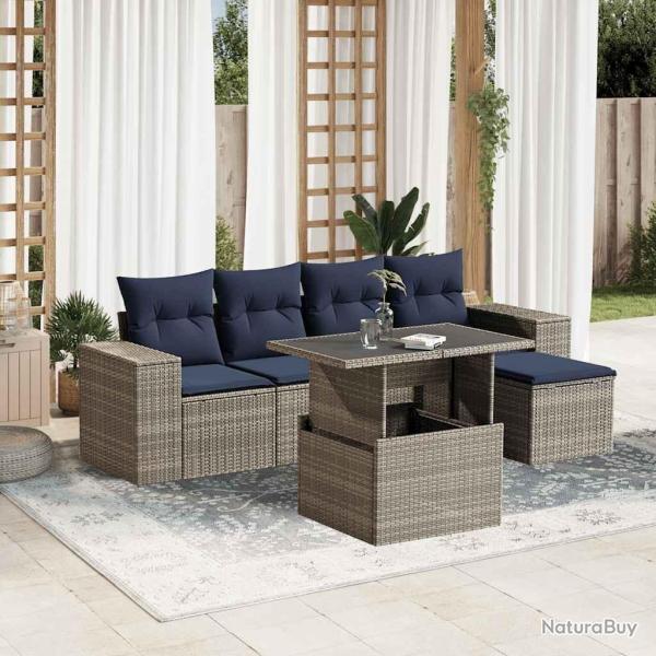 Ensemble de canap� de jardin 6 pcs avec coussins gris r�sine tress�e