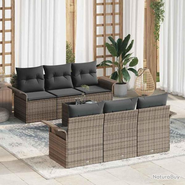 Ensemble de canap� de jardin avec coussin 7 pcs Gris polyrotin