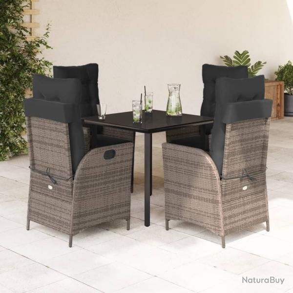 Ensemble � manger de jardin 5 pcs coussins gris r�sine tress�e
