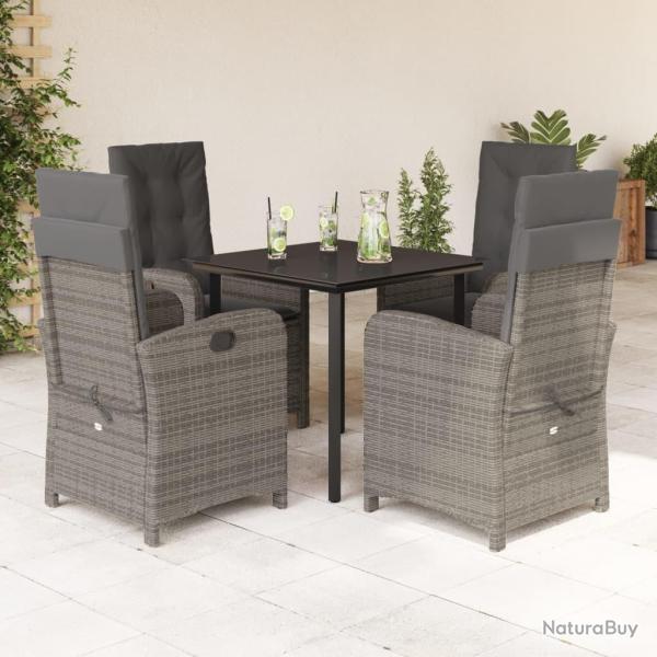 Ensemble � manger de jardin 5 pcs coussins gris r�sine tress�e