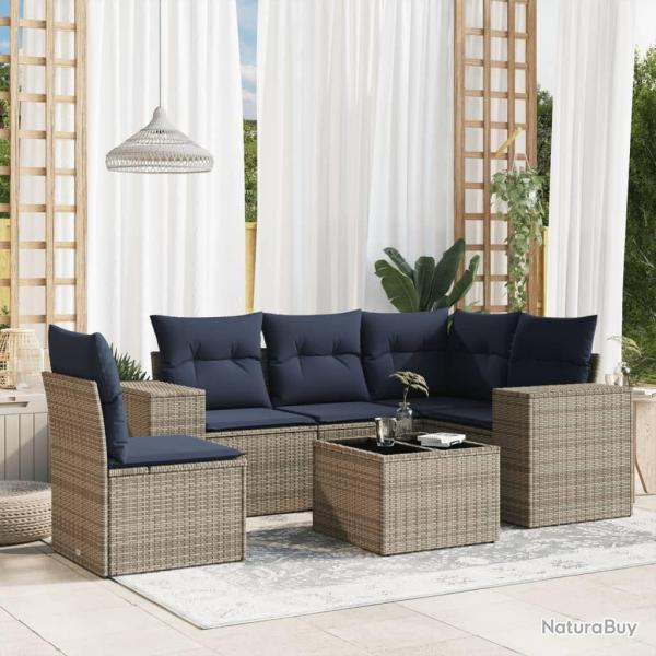Ensemble de canap� de jardin 6 pcs avec coussins gris r�sine tress�e
