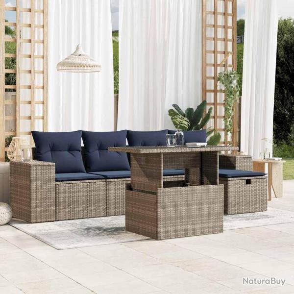 Ensemble de canap� de jardin 6 pcs avec coussins gris r�sine tress�e