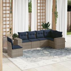 Ensemble de canap&eacute; de jardin 6 pcs avec coussins gris r&eacute;sine tress&eacute;e