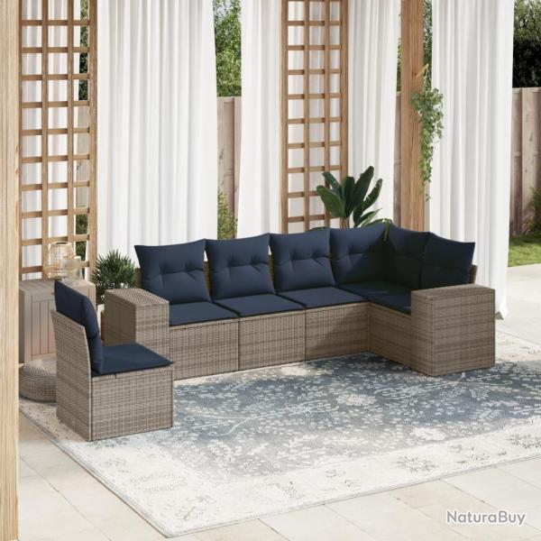 Ensemble de canap� de jardin 6 pcs avec coussins gris r�sine tress�e