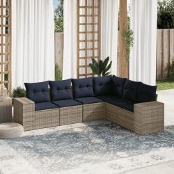 Ensemble de canap&eacute; de jardin 6 pcs avec coussins gris r&eacute;sine tress&eacute;e