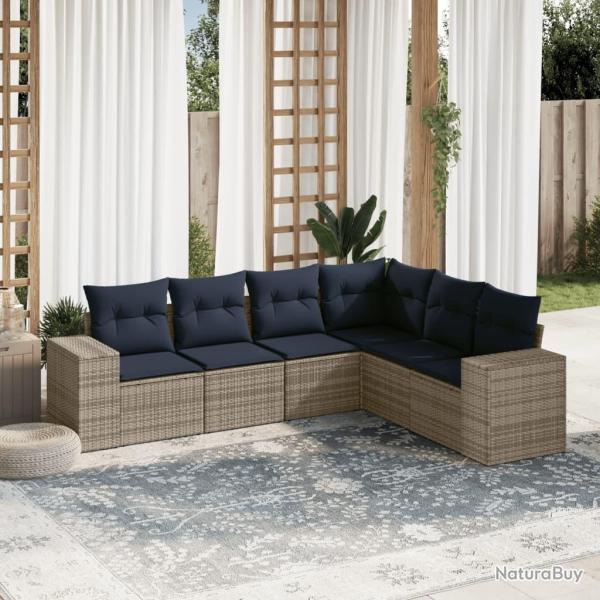 Ensemble de canap� de jardin 6 pcs avec coussins gris r�sine tress�e