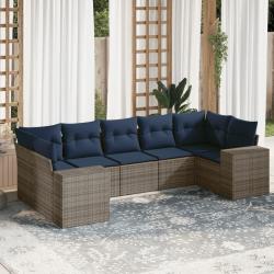 Ensemble de canap&eacute; de jardin 7 pcs avec coussins gris r&eacute;sine tress&eacute;e