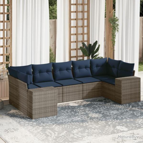 Ensemble de canap� de jardin 7 pcs avec coussins gris r�sine tress�e
