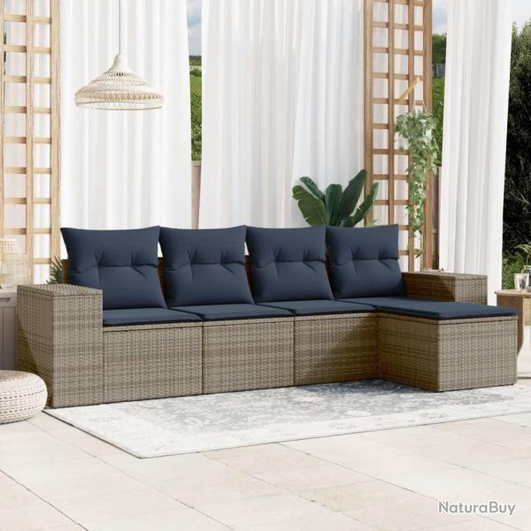 Ensemble de canap� de jardin 5 pcs avec coussins gris r�sine tress�e