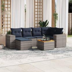 Ensemble de canap&eacute; de jardin 7 pcs avec coussins gris r&eacute;sine tress&eacute;e