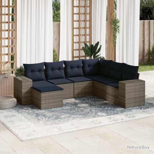 Ensemble de canap� de jardin 7 pcs avec coussins gris r�sine tress�e