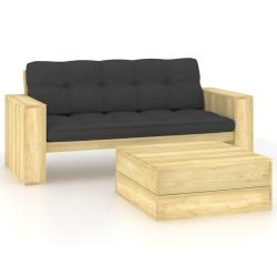 Salon de jardin 2 pcs avec coussins bois de pin impr&eacute;gn&eacute;