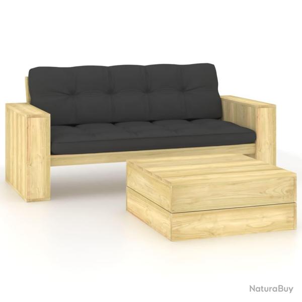 Salon de jardin 2 pcs avec coussins bois de pin impr�gn�