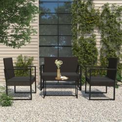Banc de jardin avec coussins noir 106 cm r&eacute;sine tress&eacute;e