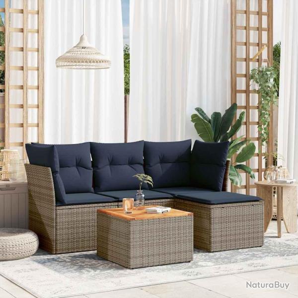 Ensemble de canap� de jardin 5 pcs avec coussins gris r�sine tress�e
