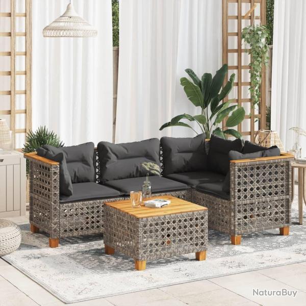 Salon de jardin 5 pcs avec coussins gris r�sine tress�e