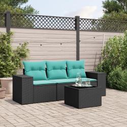 Ensemble de canap&eacute; de jardin 4 pcs avec coussins noir r&eacute;sine tress&eacute;e