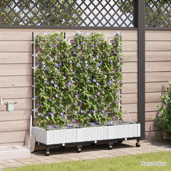 Porte-plante de jardin avec irrigation et roues 3 pc Blanc PP