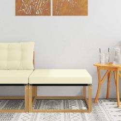 Pouf d'Ext&eacute;rieur Bois d'acacia massif et Textil&egrave;ne Blanc