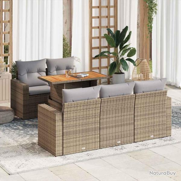 Salon de jardin avec coussins 6 pcs beige r�sine tress�e