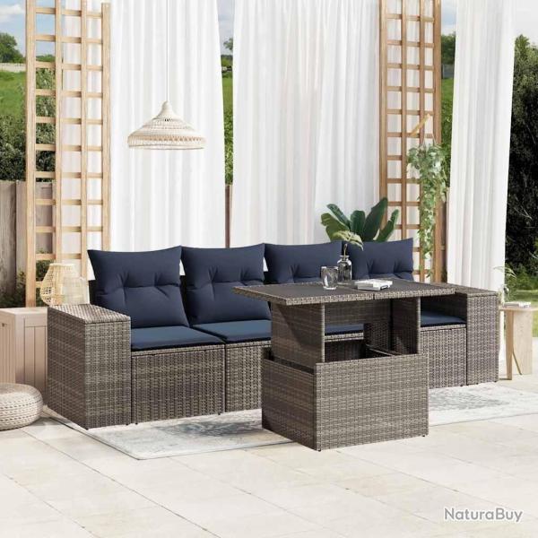 Ensemble de canap� de jardin 5 pcs avec coussins gris r�sine tress�e
