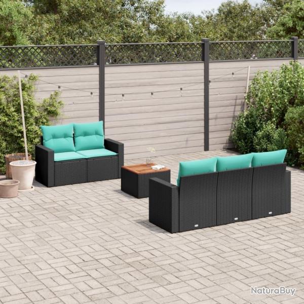 Salon de jardin 6 pcs avec coussins noir r�sine tress�e