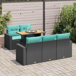 Salon de jardin 6 pcs avec coussins noir r&eacute;sine tress&eacute;e