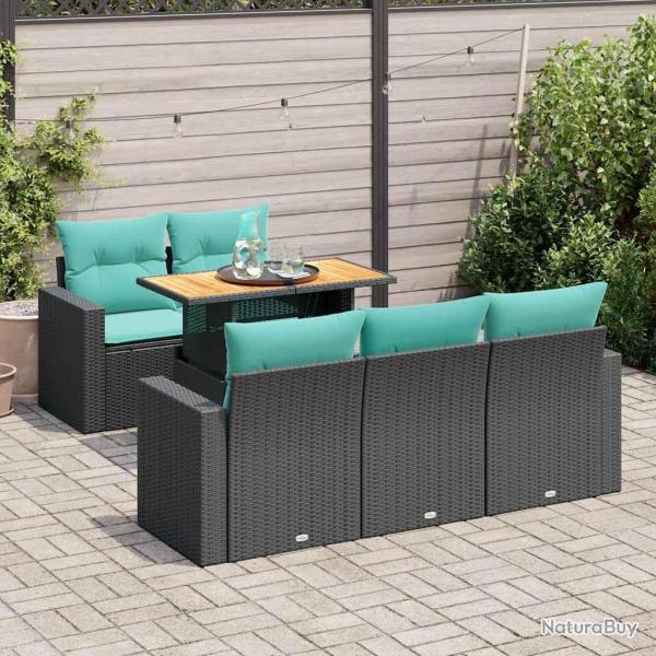 Salon de jardin 6 pcs avec coussins noir r�sine tress�e
