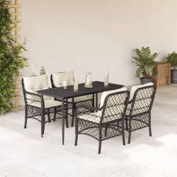 Ensemble &agrave; manger de jardin coussins 5pcs Noir R&eacute;sine tress&eacute;e