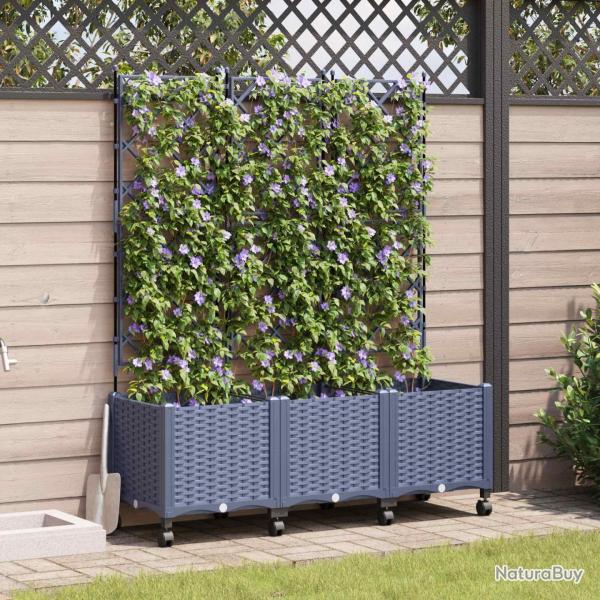Bac de jardin avec treillis et roues 3 pc Gris PP