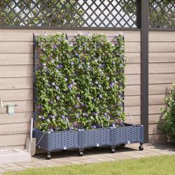 Porte-plante de jardin avec irrigation et roues 3 pc Gris PP
