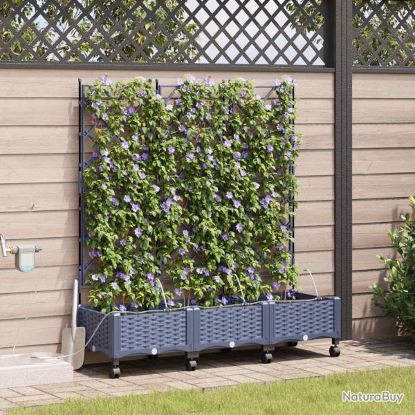 Porte-plante de jardin avec irrigation et roues 3 pc Gris PP