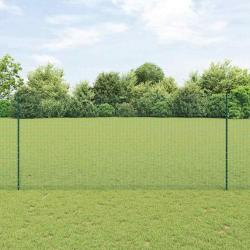 Cl&ocirc;ture en fil soud&eacute; avec poteaux 10 x 1,4 m Vert Maille