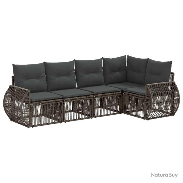Ensemble de canap� de jardin 5 pcs Gris et Gris fonc� polyrotin