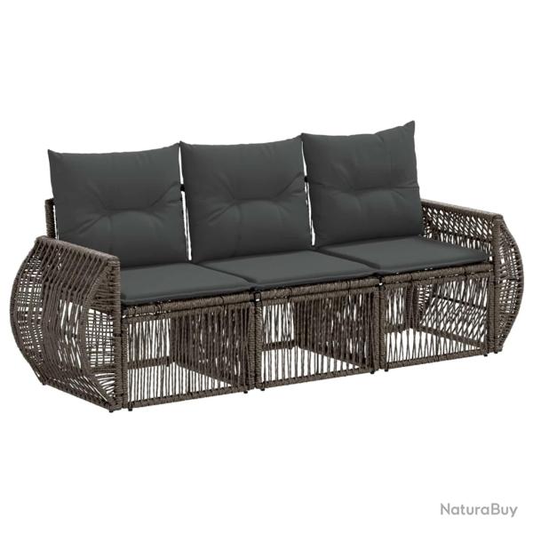 Ensemble de canap� de jardin 3 pcs Gris et Gris fonc� polyrotin
