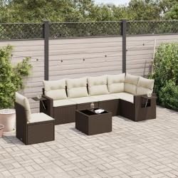 Salon de jardin avec coussins 7 pcs marron r&eacute;sine tress&eacute;e