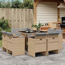 Ensemble &agrave; manger de jardin et coussins 9 pcs m&eacute;lange beige