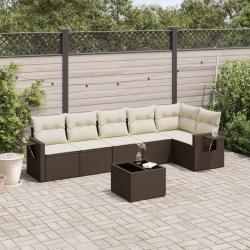 Salon de jardin avec coussins 7 pcs marron r&eacute;sine tress&eacute;e