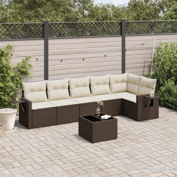 Salon de jardin avec coussins 7 pcs marron r�sine tress�e