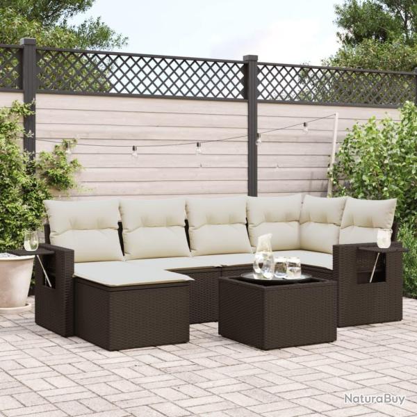 Salon de jardin avec coussins 7 pcs marron r�sine tress�e